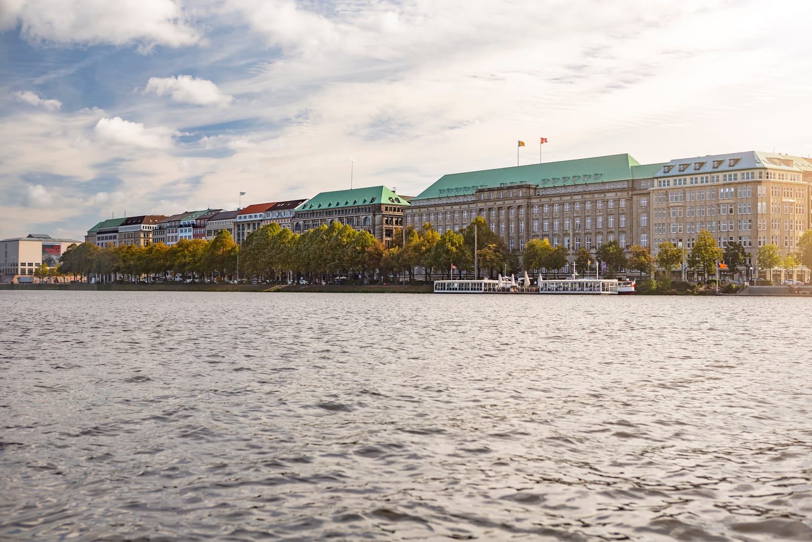 Panoramic view of Hamburg city from the water