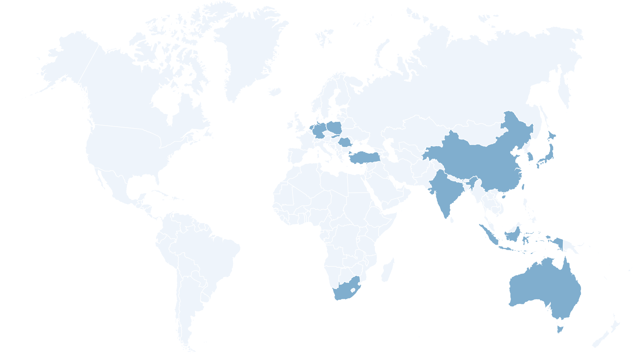 World map highlighting newbuilding countries for Peter Gast Shipping